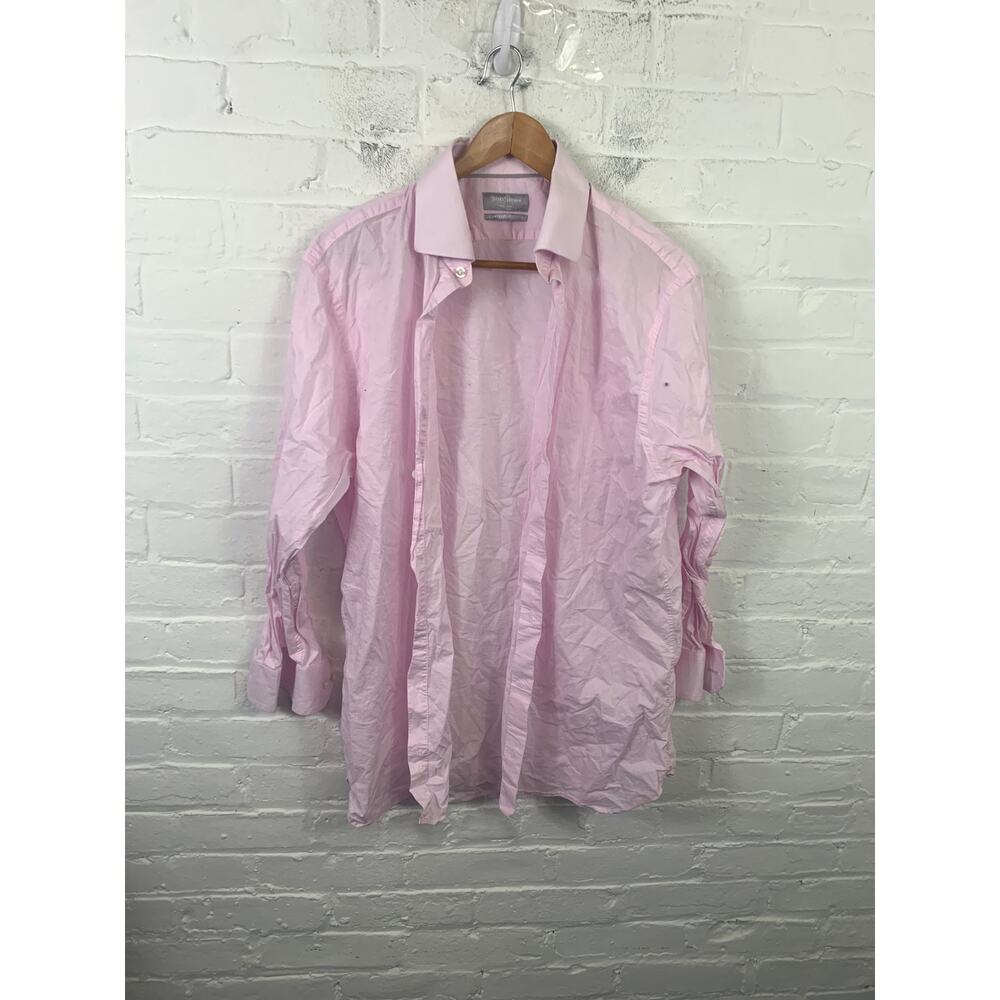 Hickey Freeman Men's Contemporary Fit Dress Shirt Long Sleeve Pink Size 17